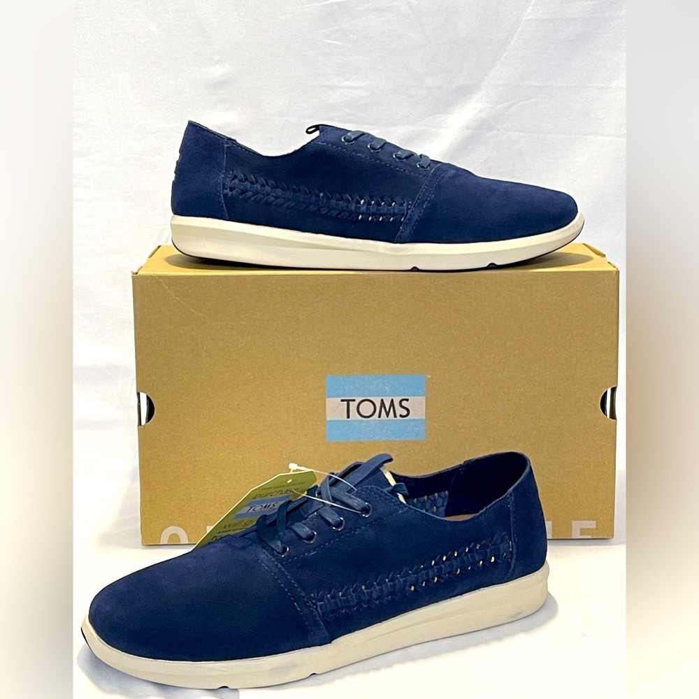 Toms Men's Del Rey Sneakers Navy Woven Suede $100 MSRPmen size 11.5